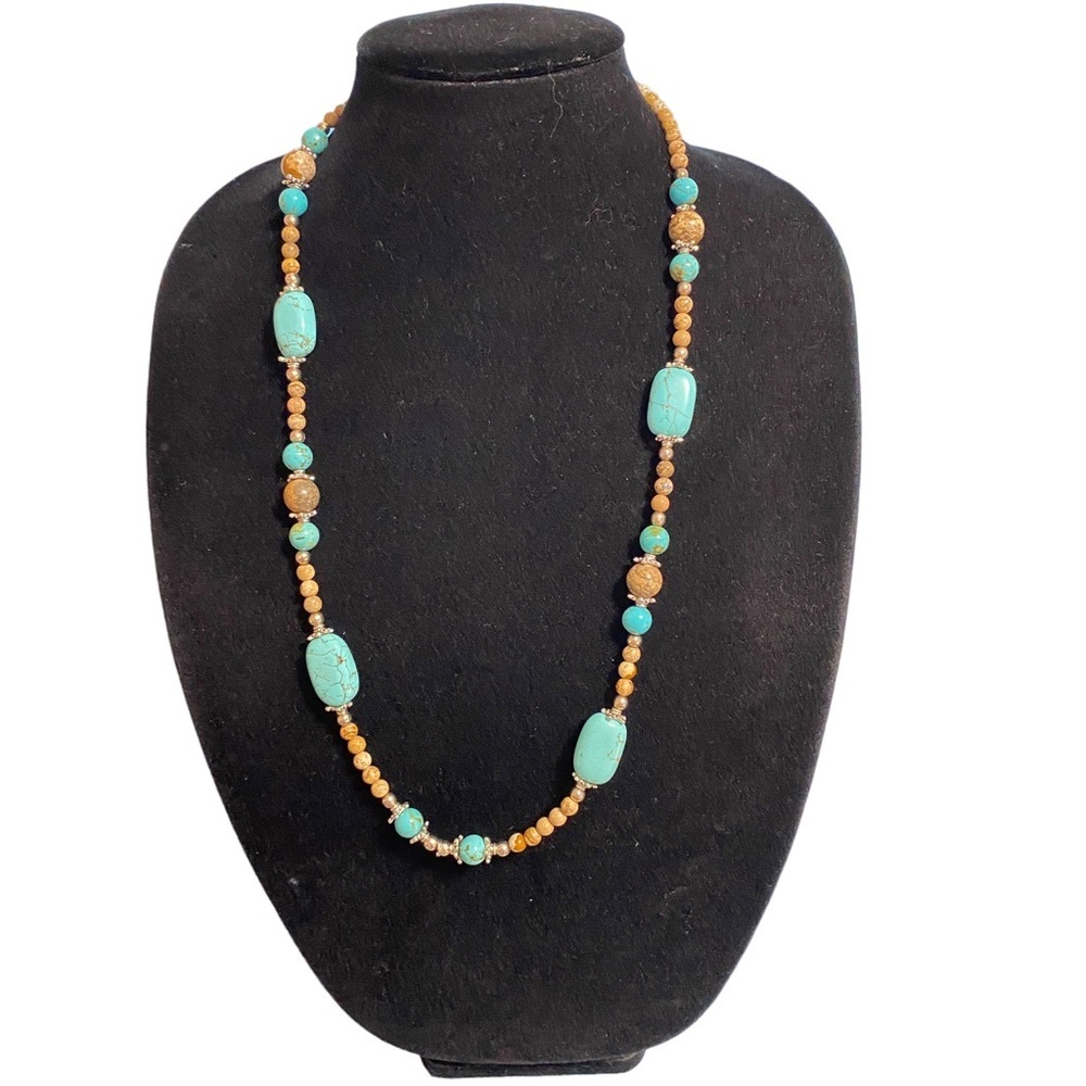 Boho Turquoise Colored Beads & Natural Stone Beads Necklaces